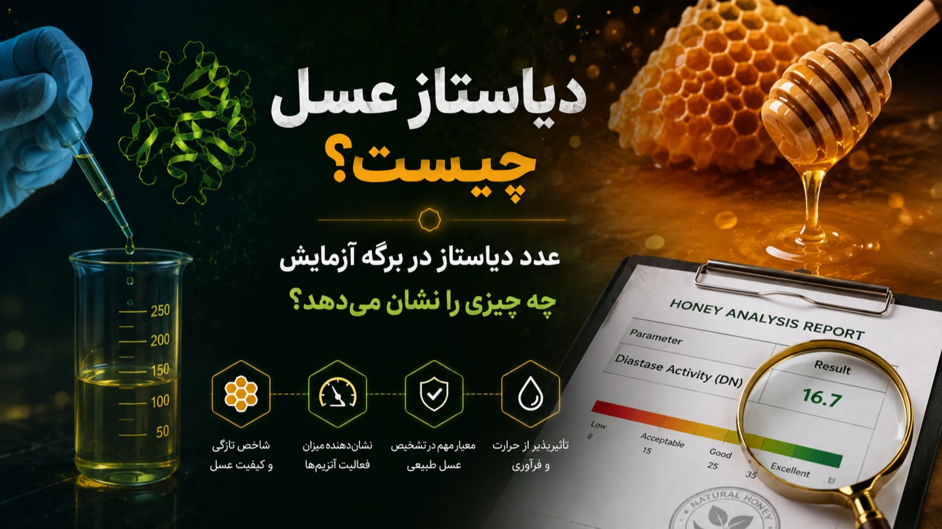 دیاستاز عسل چیست؟ عدد دیاستاز در برگه آزمایش چه چیزی را نشان میدهد؟