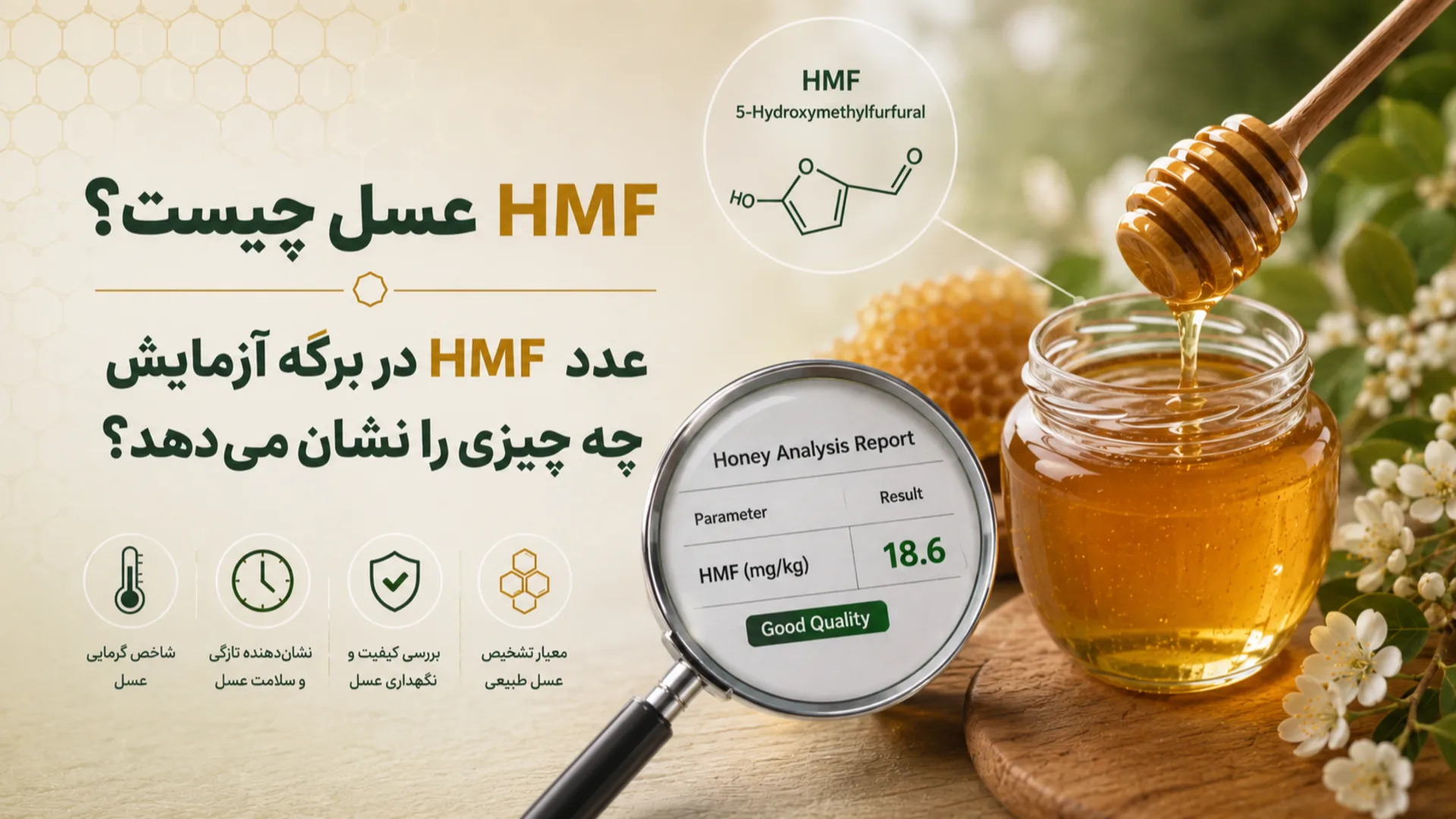 HMF عسل چیست؟ عدد HMF در برگه آزمایش چه چیزی را نشان می‌دهد؟